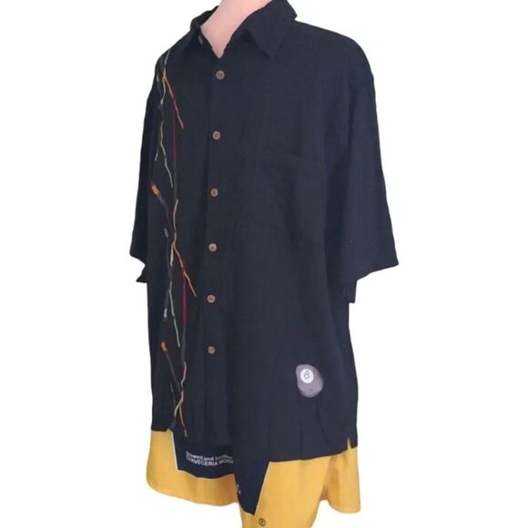 VTG Caribbean Pineapple Black Billiards Silk Blend Button Up Shirt Men's XL - Picture 9 of 15
